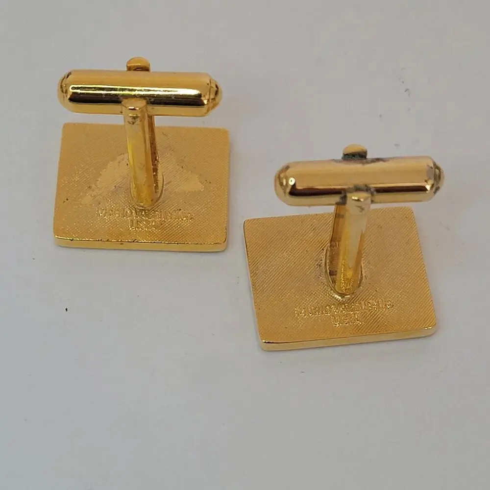 Mario Valentino MV Gold Black Red Tone Rectangle Logo Cufflinks Designer Retro
